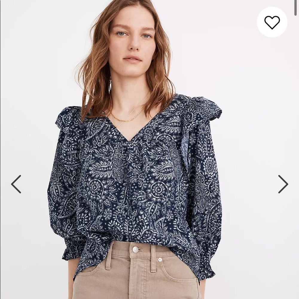 V-Neck Ruffle-Shoulder Top in Paisley Garden